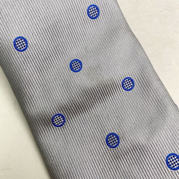 Thomas Pink Silk Tie Mens Gray Blue Polka Dot Classic Woven England Business - Picture 8 of 12